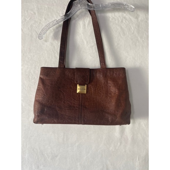 Vtg Pierre Cardin Brown Textured Leather Shoulder Bag Gold Logo Hardware 1970's - Picture 2 of 14